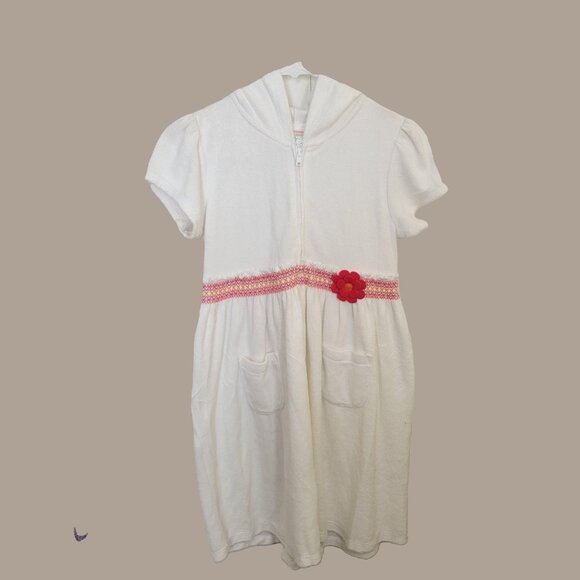 Gymboree Hooded Robe Short Sleeves Full Zipper Pockets White Large 10-12 New - Picture 3 of 11